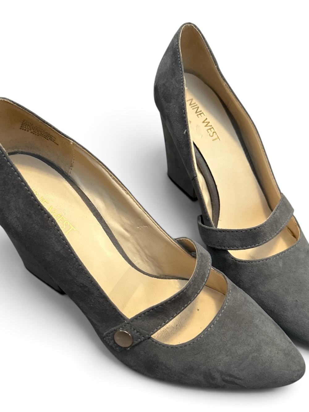 Nine West Gray Suede Mary Jane Block Heels